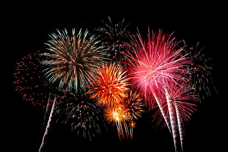 Colorful Fireworks in the Night sky.